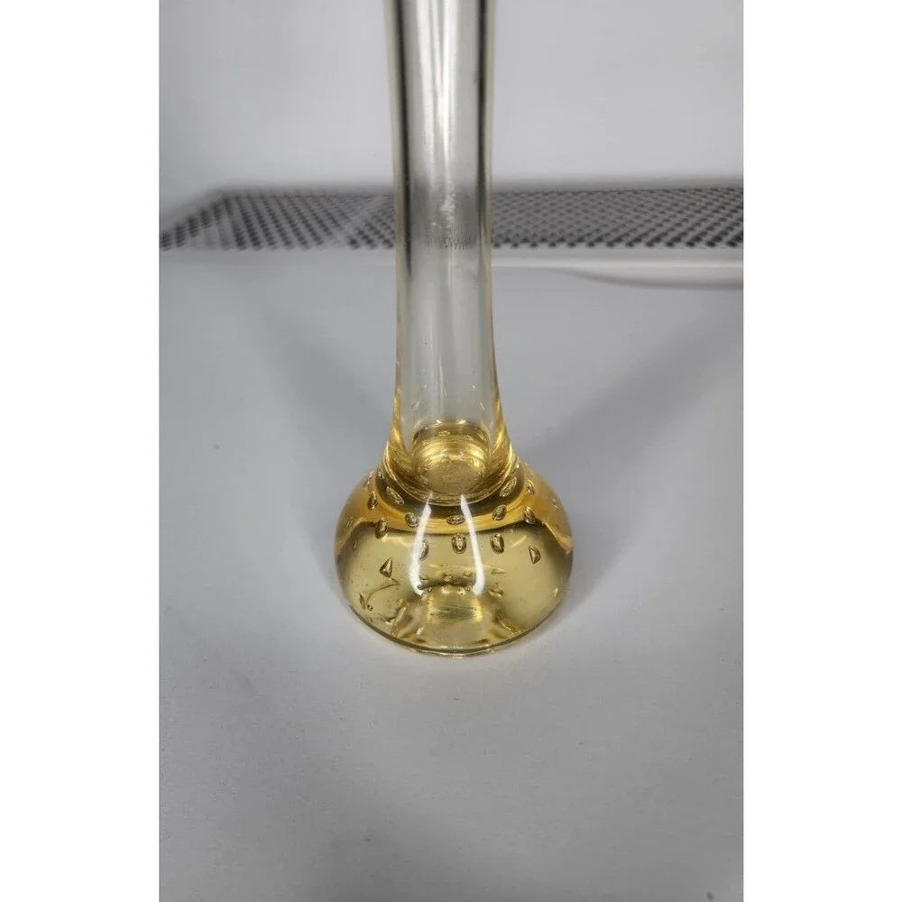 VASE VINAGE ART GLASS SWEDEN BY ASEDA YELLOW CLEAR BUBBLES JACK IN THE PULPIT